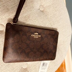 Coach Dark Brown Leather Large Wristlet